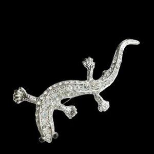 New Silver crystal lizard pin brooch